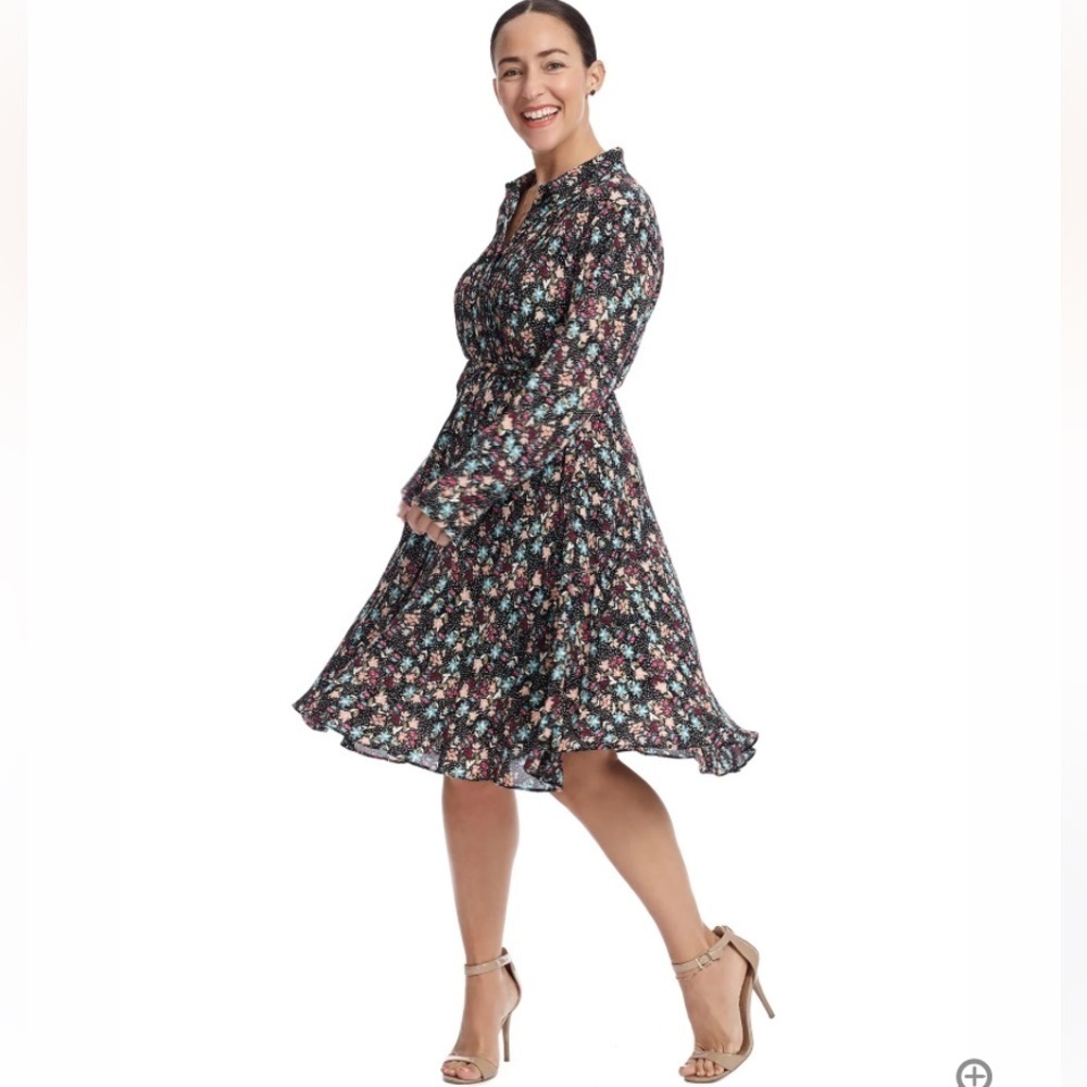 Nanette Lepore Black Floral Button Up Dress
